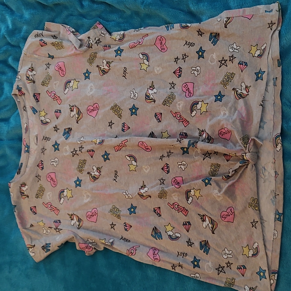 Cute unicorn design short sleeve tee with tie